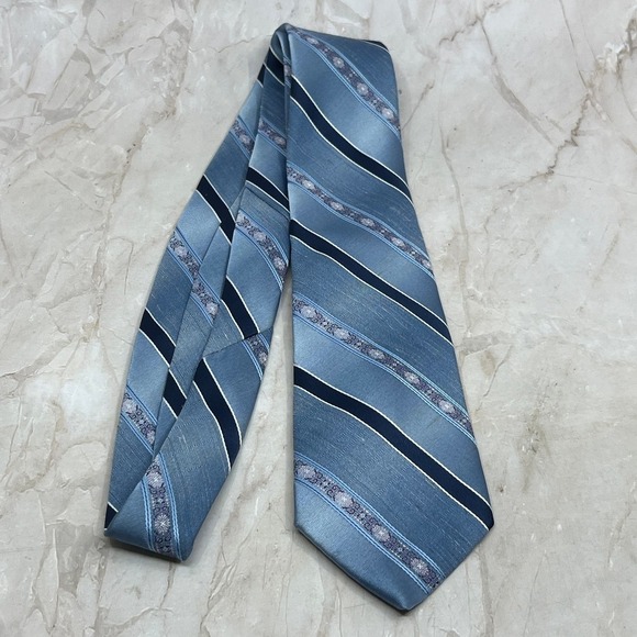 None Other - Retro Men's Envoy Polyester Blue Striped Necktie Tie TJ4-T2